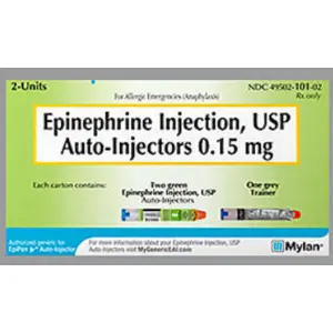 Epinephrine, Injection, 0.15 mg (1:2000), 0.3 mL ((2) Prefilled Auto-Injectors, (1) Trainer) SUV NDC 49502010102