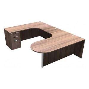 CLAUD1006L- Left-Handed Classic Bullet U-Station 71" W x 102" D with Box/Box/File Pedestal- Modern Walnut/Silver