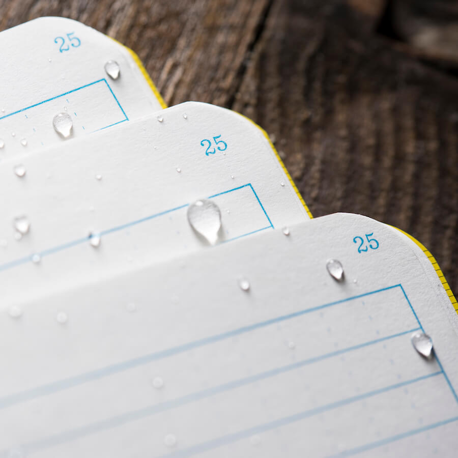 numbered pages with water drops