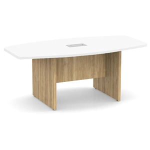  6ft Boat Shape, slab base Conference Table: WHITE top ASPEN base