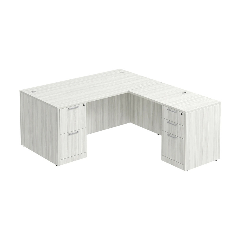 Classic L-Shape Desk 72" x 66" with 2 Full Pedestals - Silver Birch