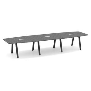 14ft Boat Shape, Signature Conference Table: Black Metal Base, Newport Gray Top