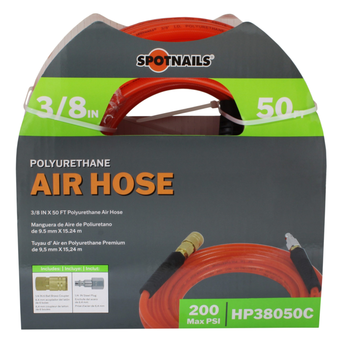 Polyurethane Hose (3/8" x 50 Ft  w/ 1/4" Coupler and 1/4" Plug)
