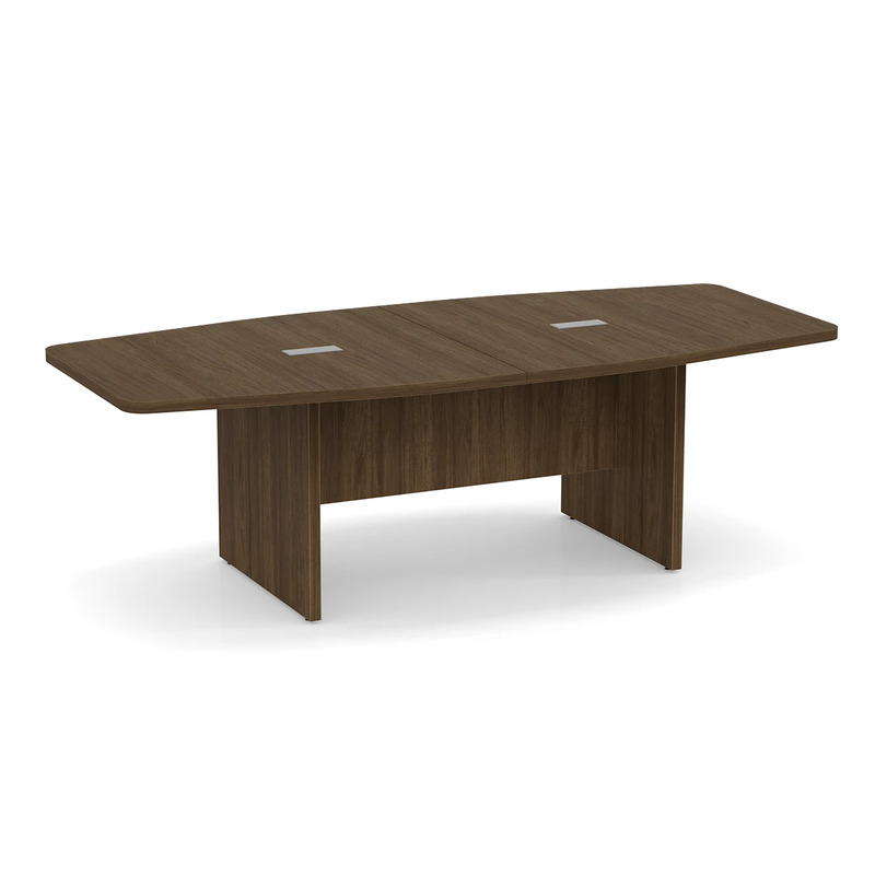 Classic Boat-Shape Conference Table 2 Grommets 8 Ft - Modern Walnut