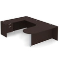 Classic U-Shape Bullet Executive Workstation 101" x 71" Left Hand with Box/File Pedestal - Espresso with Silver Post Finish