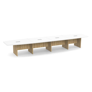  18ft Boat Shape, slab base Conference Table: WHITE TOP, ASPEN BASE 