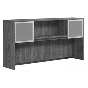 CLAHU1002 Hutch with 2 Silver Frame Glass Doors- Newport Gray/Silver Glass