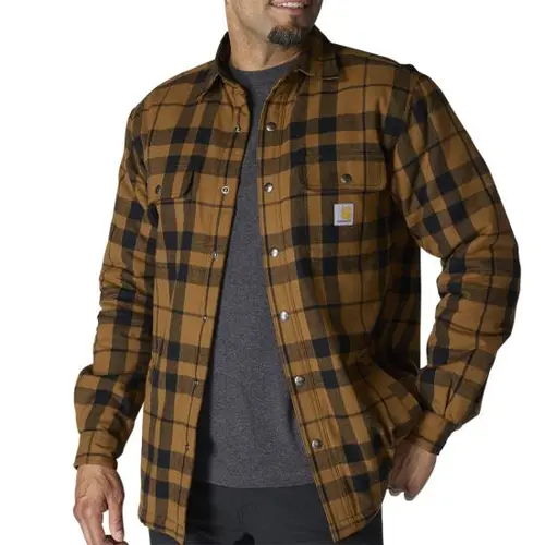 CARHARTT 107017 - Relaxed Fit Flannel Sherpa-Lined Shirt Jac - Carhartt Brown