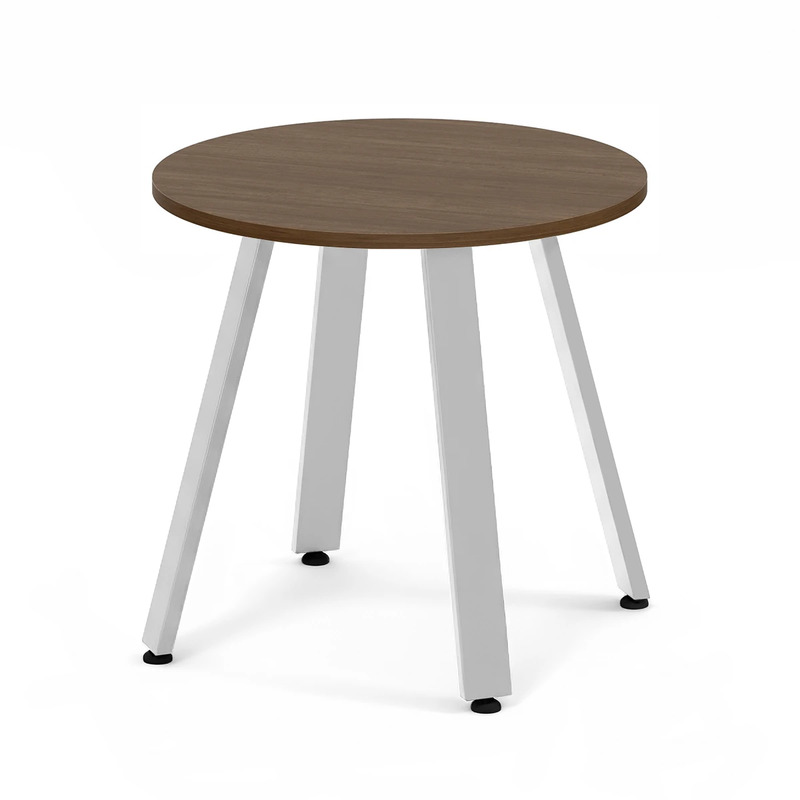 Signature Round Meeting Table 30" - Modern Walnut with Silver Metal Legs