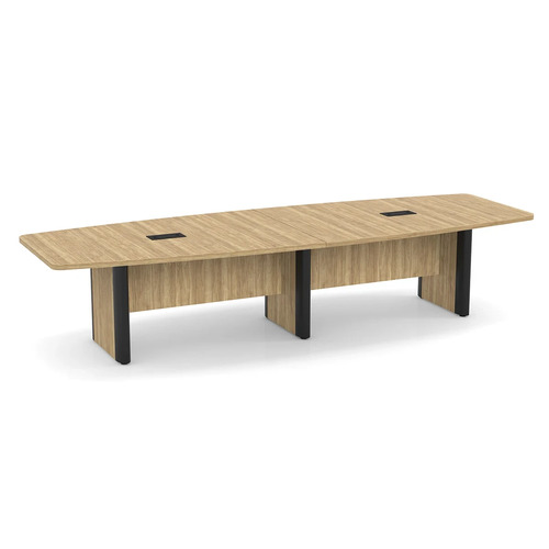 Classic Plus Boat-Shape Conference Table 12 Ft - Aspen with Black Metal Accents (2 Small Grommets)