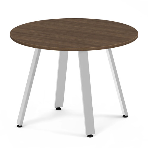 Signature Round Meeting Table 42" - Modern Walnut with Silver Metal Legs