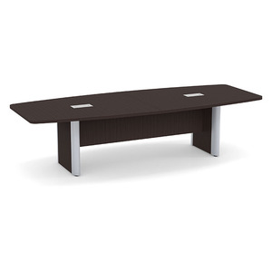 10ft Boat Shape, accent base Conference Table: ESPRESSO w/SILVER 