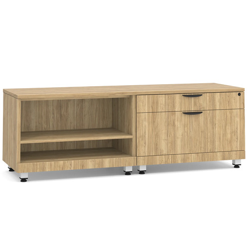 Elements Storage Cabinet and Bookshelf Credenza - Aspen with White Riser