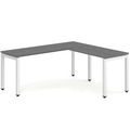 Elements L-Shape Desk 66" x 72" x 24"D - Newport Grey with White Legs
