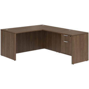 CLALD1037- Classic L-Shape Desk 66" W x 30" D with 47" Return and Box/File Pedestal- Modern Walnut