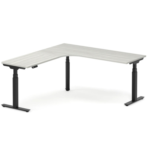 Enhance Electric Height-Adjustable L-Shape Desk with Left Radiused Corner 72" X 72" - Silver Birch with Black Base