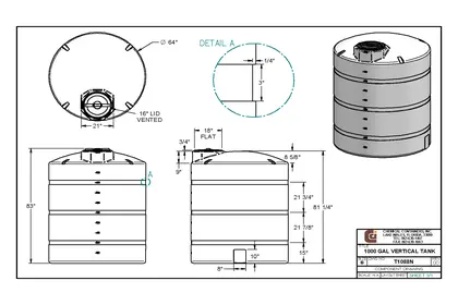 1000 Gallon Black Polyethylene Storage Tank - 64" D x 83" H