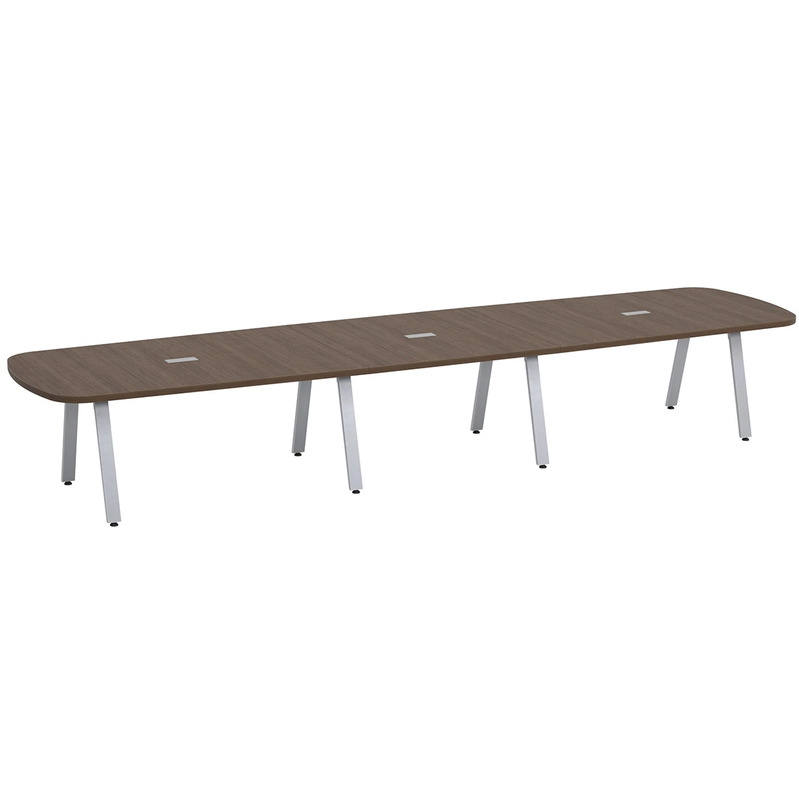 Signature Arena Conference Table 16 Foot - Modern Walnut with Silver Metal Legs