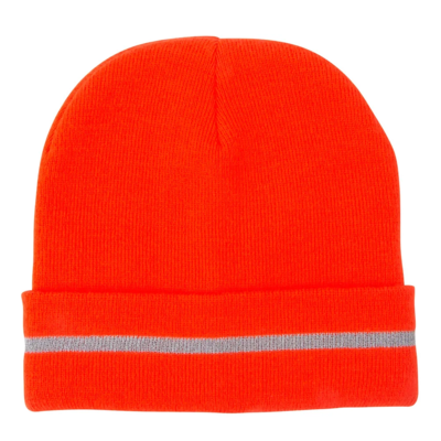 Knit Hat - High Visibility Orange - Reflective Stripe - One Size