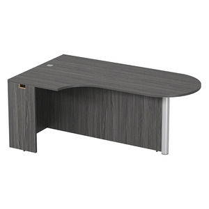 PL133L CORNER EXT. BULLET DESK w/POST - LEFT- Coastal Grey & Silver