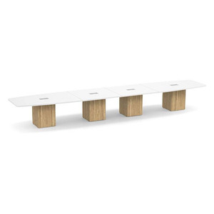 20ft Boat Shape, cube base Conference Table: WHITE TOP ASPEN BASE