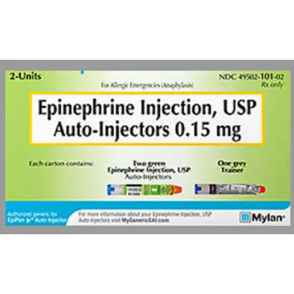 Epinephrine, Injection, 0.15 mg (1:2000), 0.3 mL ((2) Prefilled Auto-Injectors, (1) Trainer) SUV NDC 49502010102