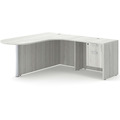 Classic L-Shape Bullet Workstation 77" x 71" with Right Hand Return and Box/File Pedestal - Silver Birch with Black Post Finish