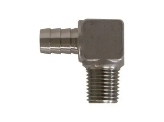 90-deg Male Elbow, 1/2-in Hose Barb x 3/8-in Male NPT, Stainless Steel