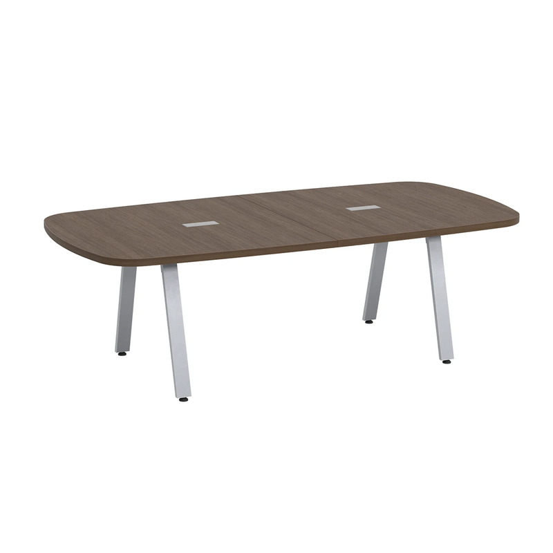 Signature Arena Conference Table 8 Foot - Modern Walnut with Silver Metal Legs