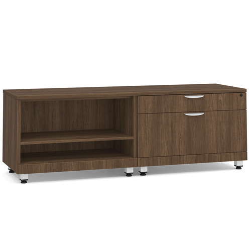Elements Storage Cabinet and Bookshelf Credenza - Modern Walnut with White Riser