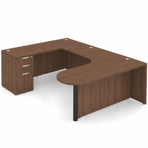 CLAUD2007L- Left-Handed Classic U-Shape Bullet Executive Workstation 71" W x 101" D with Box/Box/File Pedestal- Modern Walnut/Black