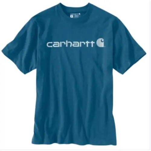 CARHARTT K195 - Loose Fit Heavyweight Short Sleeve Logo Graphic T-Shirt - Dark Tranquil Blue Heather