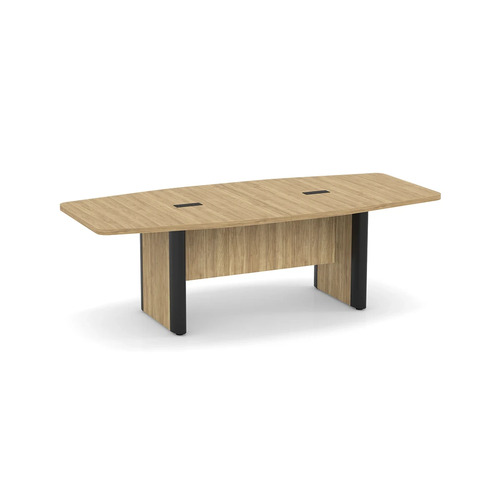 Classic Plus Boat-Shape Conference Table 8 Ft - Aspen with Black Metal Accents (2 Grommets)