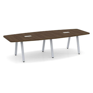 10ft Boat Shape, Signature Conference Table: Silver Metal Base, Modern Walnut Top