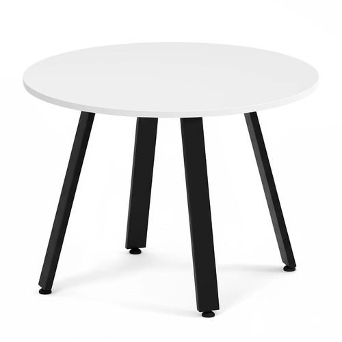 Signature Round Meeting Table 42" - White with Black Metal Legs