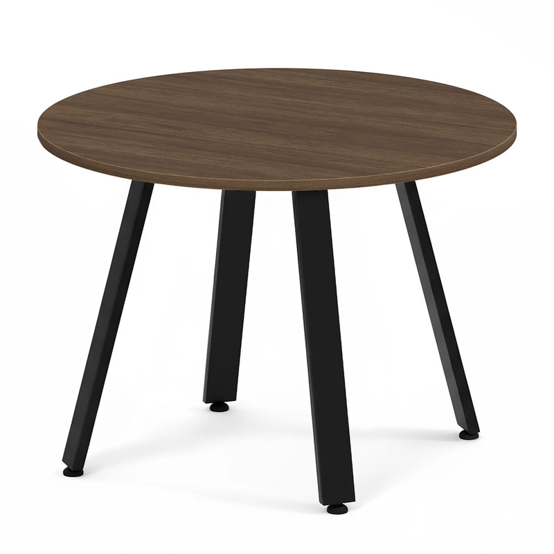 Signature Round Meeting Table 42" - Modern Walnut with Black Metal Legs