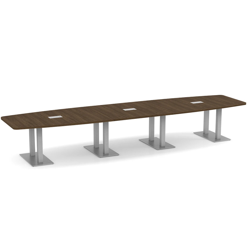 Boat-Shape Conference Table 16 Ft with Palmer Brushed Double Base - Modern Walnut