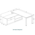 Elements L-Shape Workstation 71" x 72" x 30"D with Storage Credenza - White with Silver Legs