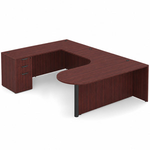 CLAUD2007L- Left-Handed Classic U-Shape Bullet Executive Workstation 71" W x 101" D with Box/Box/File Pedestal- Mahogany/Black