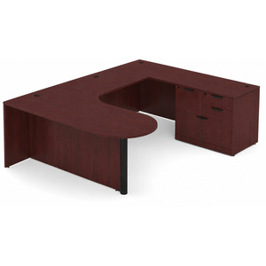 CLAUD1007R Executive Bullet U-Shape Typical 71" X 101" Desk- Mahogany/Black