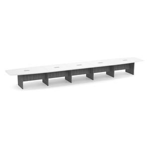 24ft Boat Shape, slab base Conference Table: WHITE TOP NEWPORT GRAY BASE 