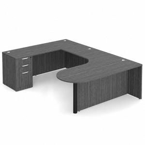 CLAUD2007L- Left-Handed Classic U-Shape Bullet Executive Workstation 71" W x 101" D with Box/Box/File Pedestal- Newport Gray/Black