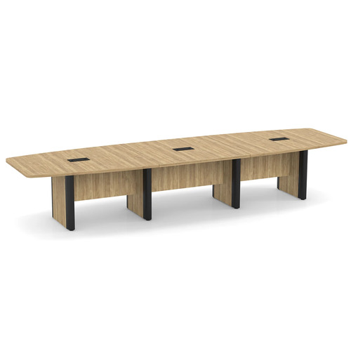 Classic Plus Boat-Shape Conference Table 14 Ft - Aspen with Black Metal Accents (3 Small Grommets)