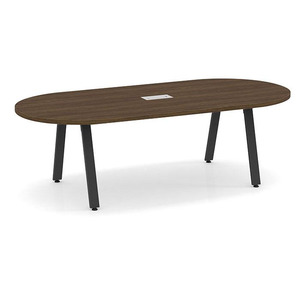 8ft Racetrack, Signature Conference Table: Black Metal Base, Modern Walnut Top