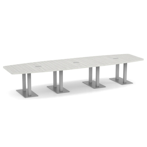 Boat-Shape Conference Table 14 Ft with Palmer Brushed Double Base - Silver Birch