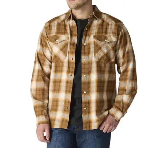 CARHARTT 107016 - Montana Rugged Flex™ Relaxed Fit Lightweight Long-Sleeve Snap-Front Plaid Shirt - Carhartt Brown