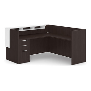 CLALD1056NESPWHT, 73"x72" L Shape Reception Station with Deluxe Transaction Top - Espresso