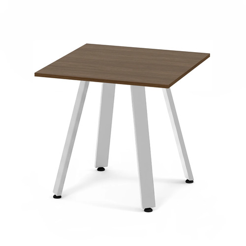 Signature Square Meeting Table 30" - Modern Walnut with Silver Metal Legs