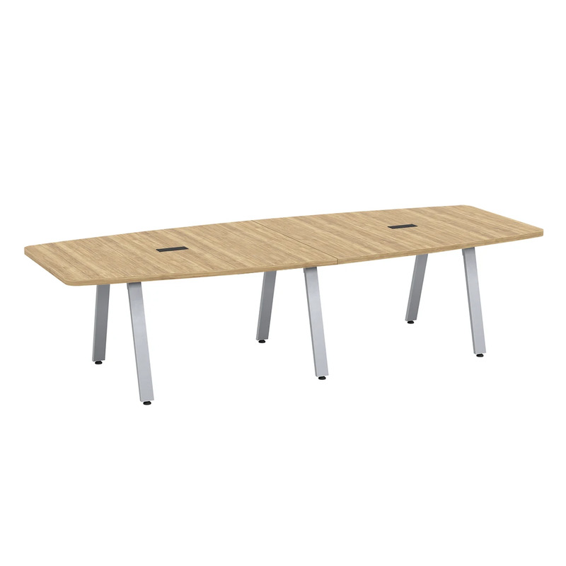 Signature Boat-Shape Conference Table 10 Foot - Aspen with Silver Metal Legs