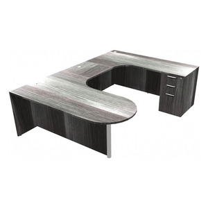 CLAUD1006R- Right-Handed Classic Bullet U-Station 71" W x 102" D with Box/Box/File Pedestal- Newport Gray/Silver